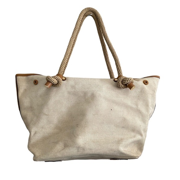 Michael Kors Maritime Beach Tote Canvas Beige X Large Rope Handles - Picture 3 of 15